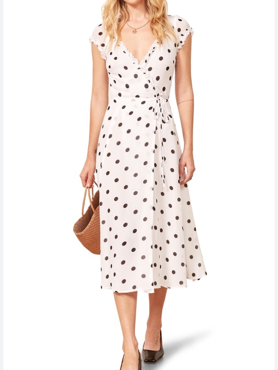 Reformation Dresses & Skirts - Reformation Gwenyth White | White Wrap Dress w/ Black Polka Dots Small Size 4-6